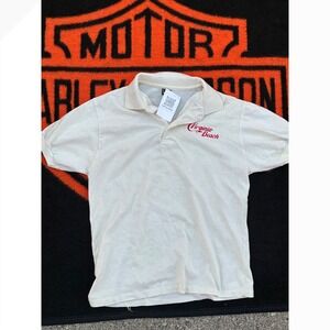 Vintage Screen Stars Virginia Beach Polo Shirt Mens Medium Cream Made in USA 80s